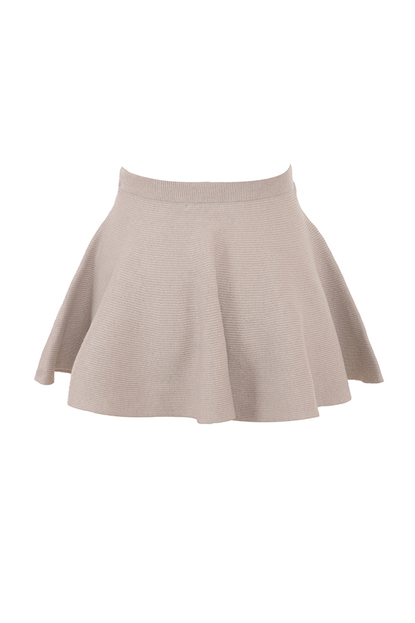 Fern-Biscuit Wool Cashmere Ribbed Flounce Mini Skirt