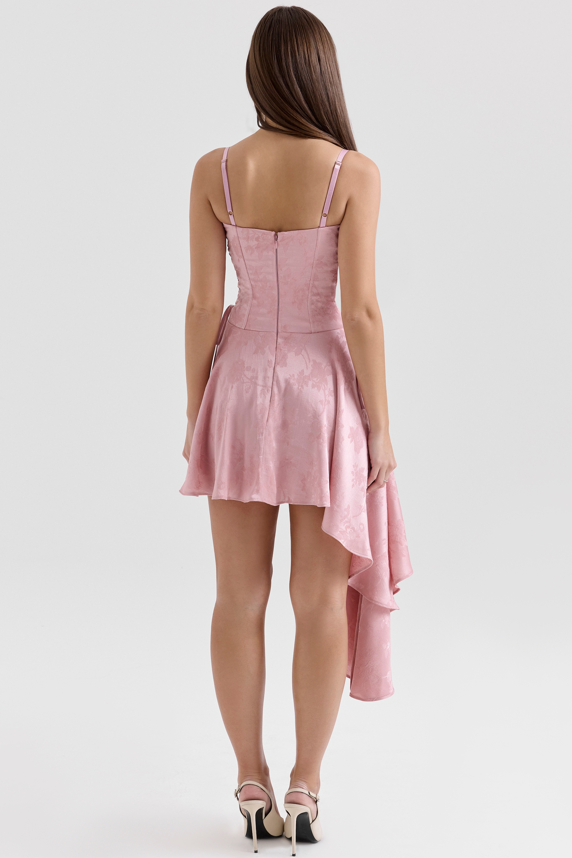 Lola-Pink Jacquard Draped Mini Dress