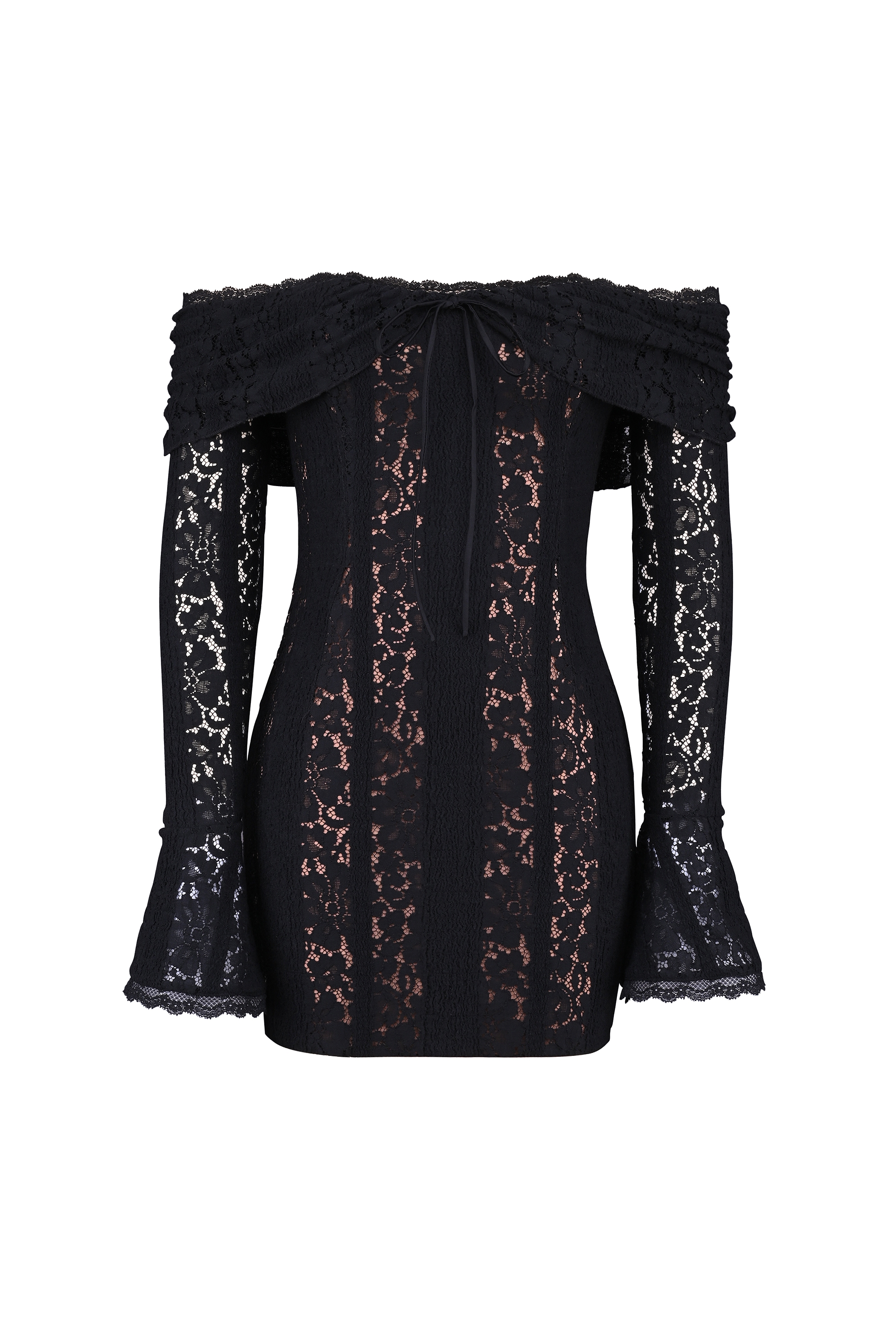 Sadie-Black Floral Lace Off Shoulder Mini Dress