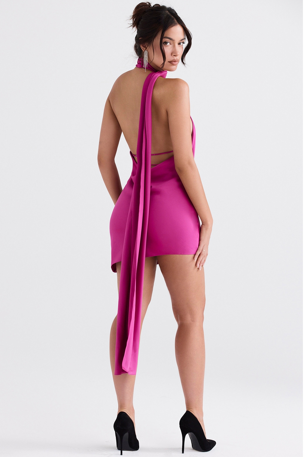 Aida-Hot Pink Asymmetric Wrap Neck Dress