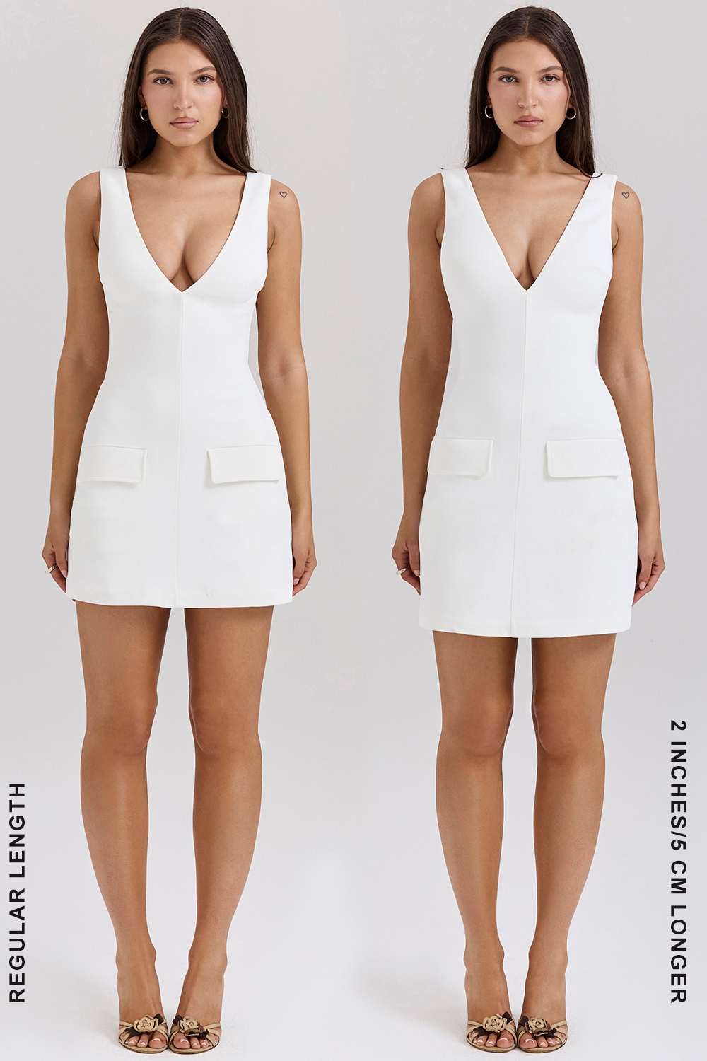 Olympia-White Plunge Mini Dress