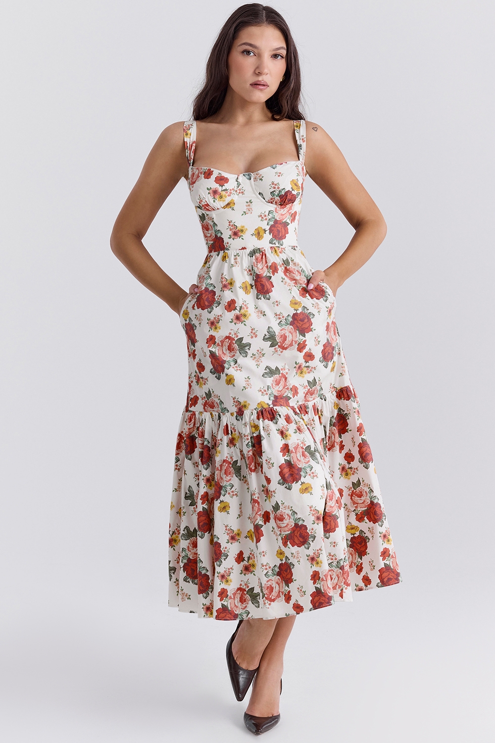 Elia-Italian Rose Print Cotton Midi Sundress