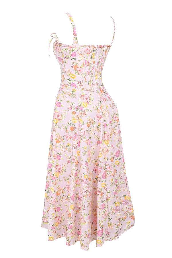 Clarabelle-Pink Meadow Print Cotton Midi Sundress