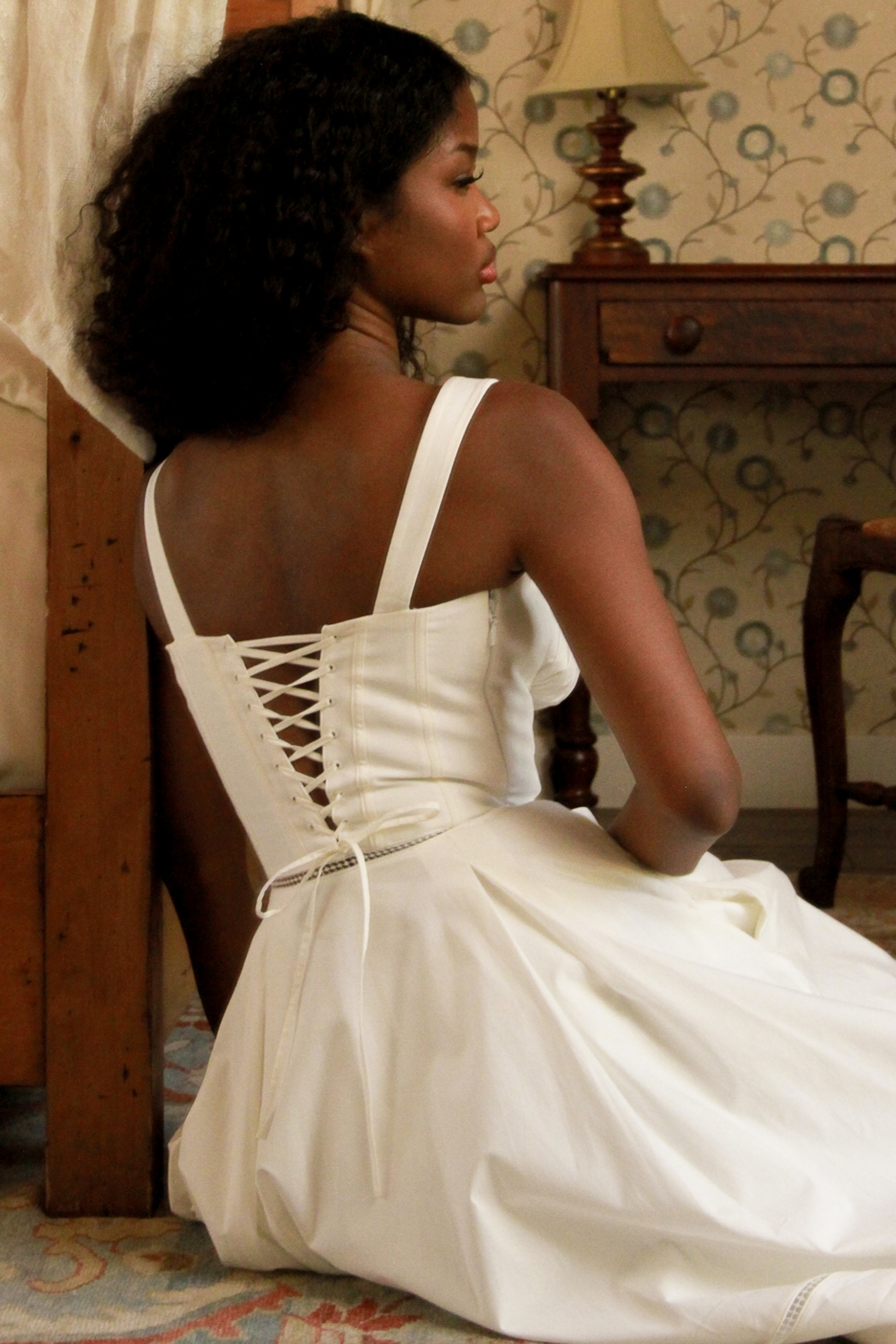 Chiarina-White Cotton Button Front Midi Dress