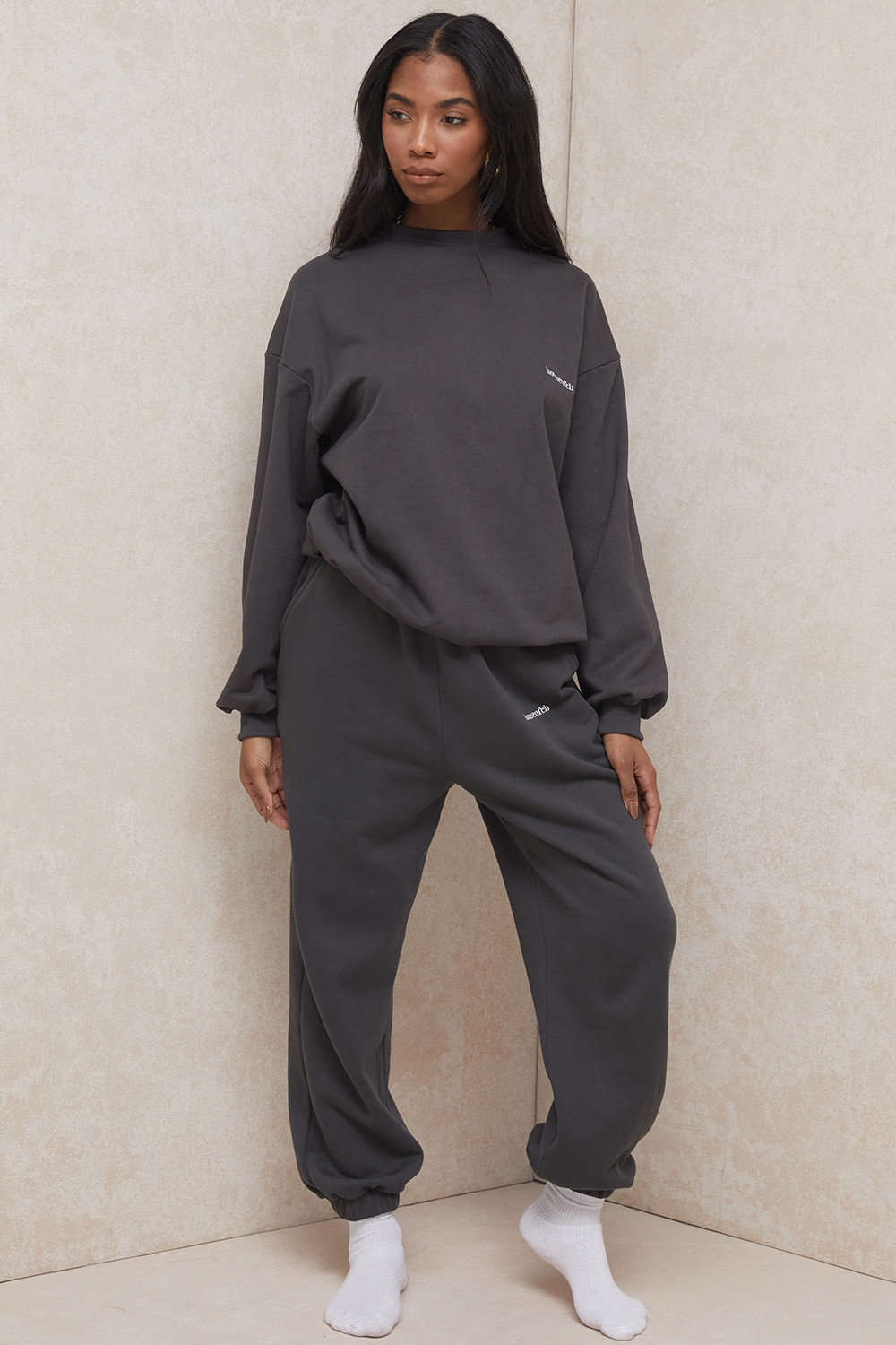 Sky-Charcoal Fleece Back Jogging Trousers