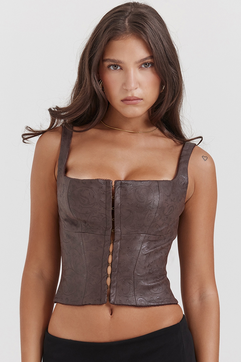 Pia-Brown Vegan Leather Corset