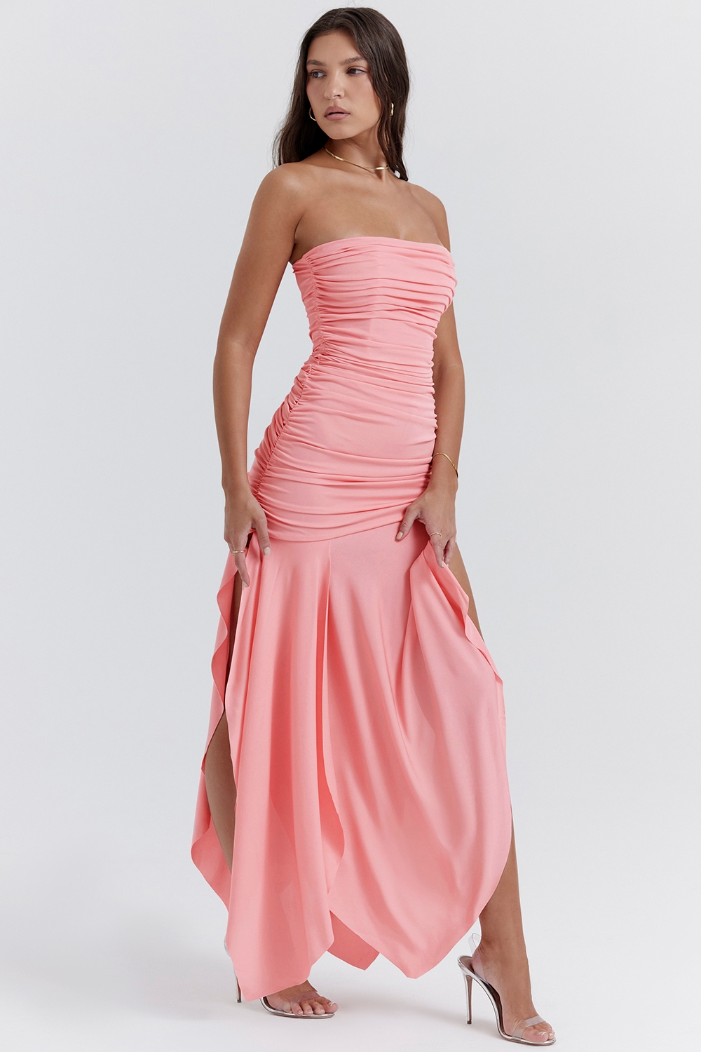 Ivana-Apricot Gathered Asymmetric Dress