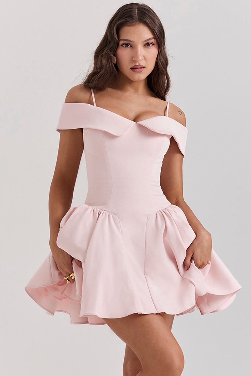 Elida-Ballerina Pink Off Shoulder Mini Dress