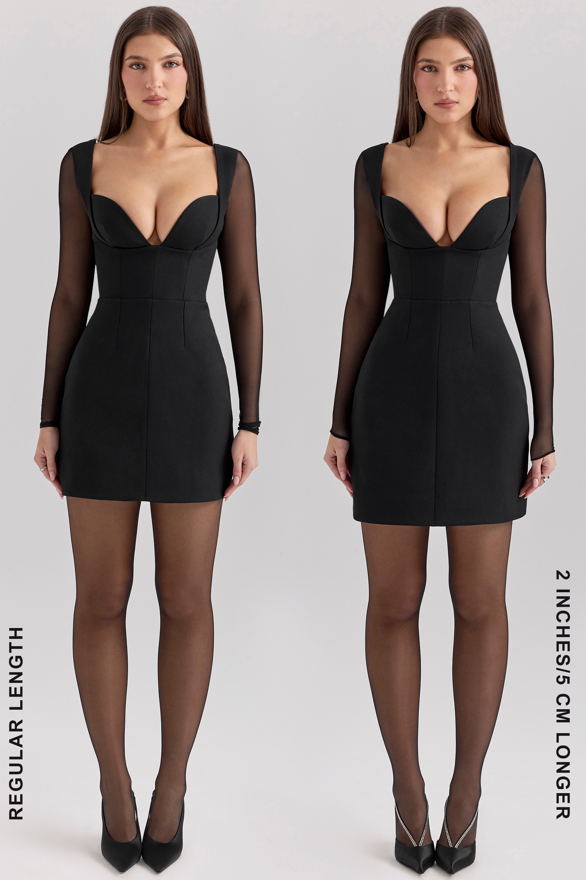 Angelie-Black Stretch Crepe Plunge Mini Dress