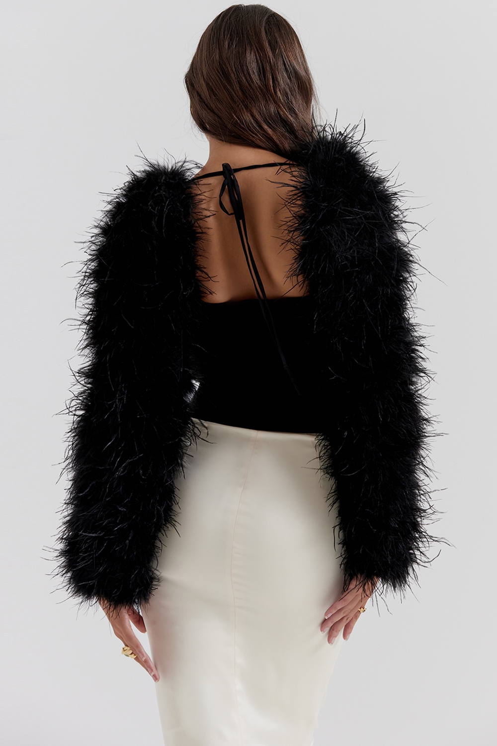 Ash-Black Marabou Sleeve Jacket