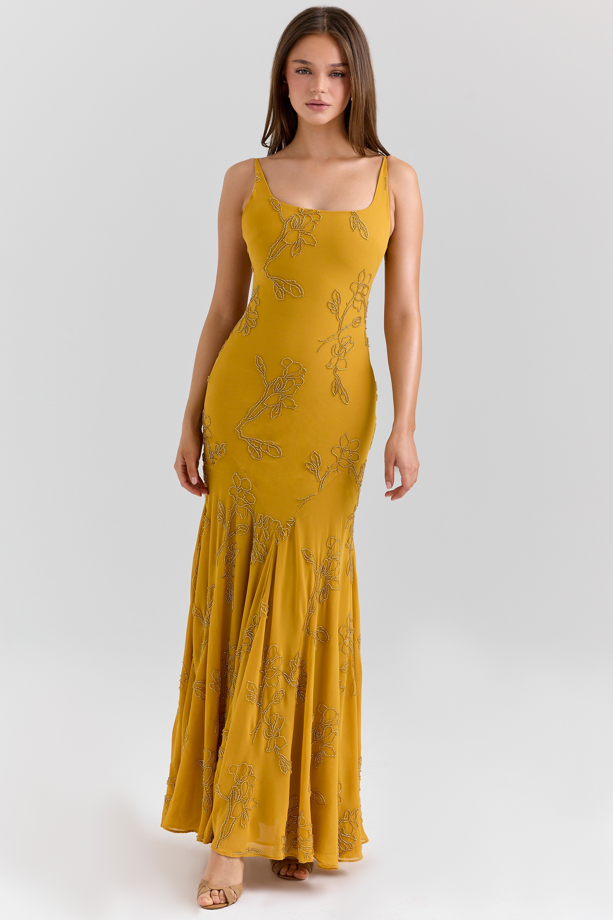 Rosalia-Gold Embellished Hand Beaded Maxi Dress