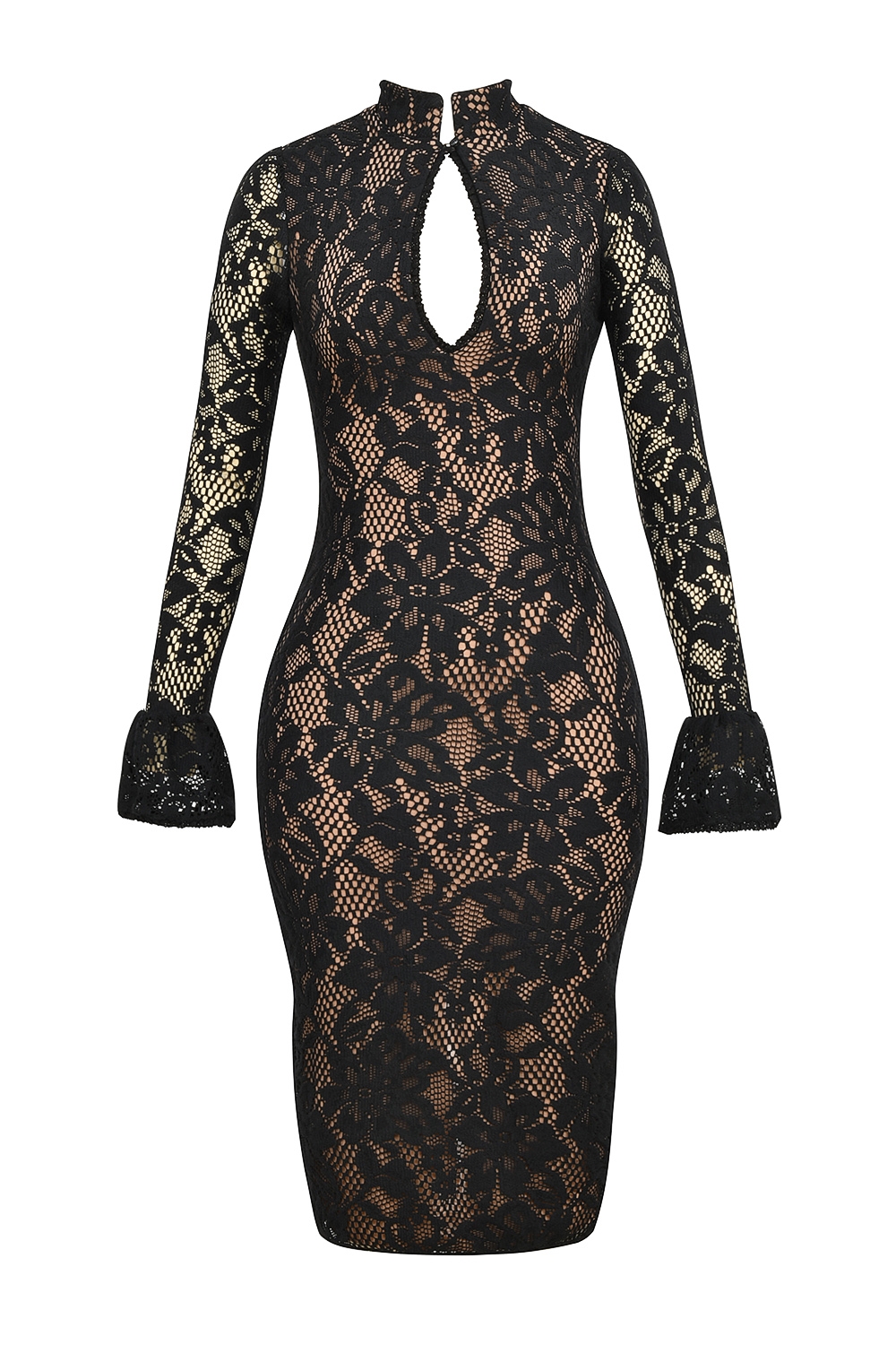 Pierette-Black Lace Midi Dress