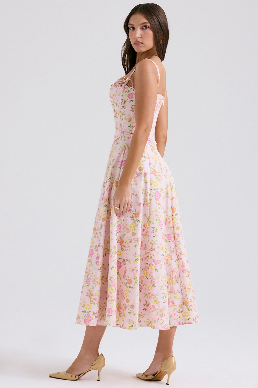 Clarabelle-Pink Meadow Print Cotton Midi Sundress