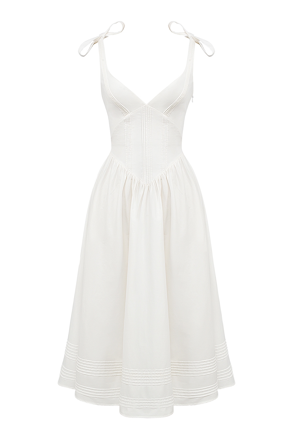 Hattie-White Pin Tuck Cotton Midi Sundress