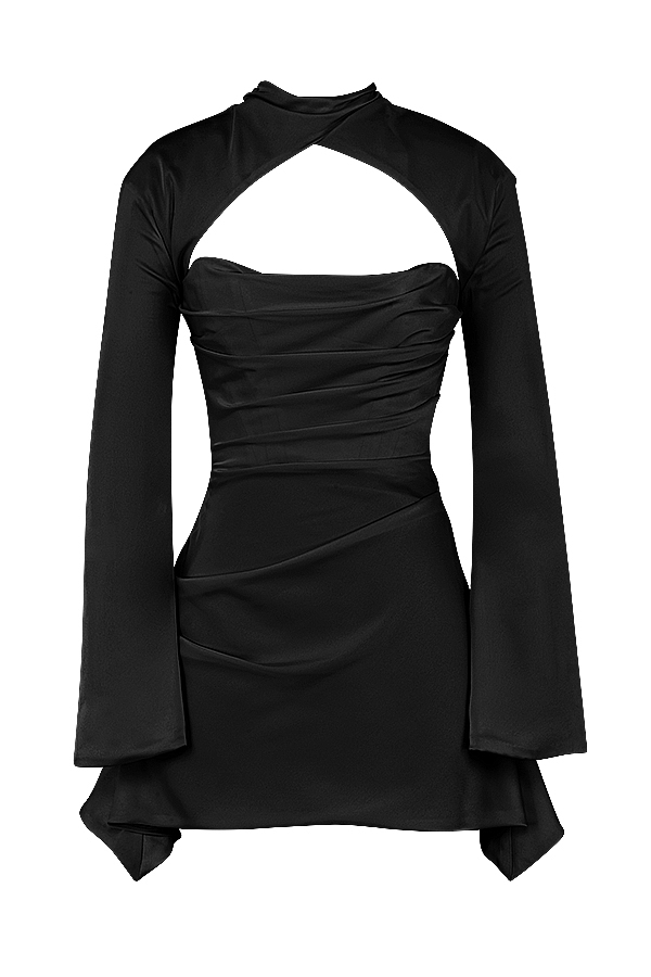Toira-Black Draped Corset Dress