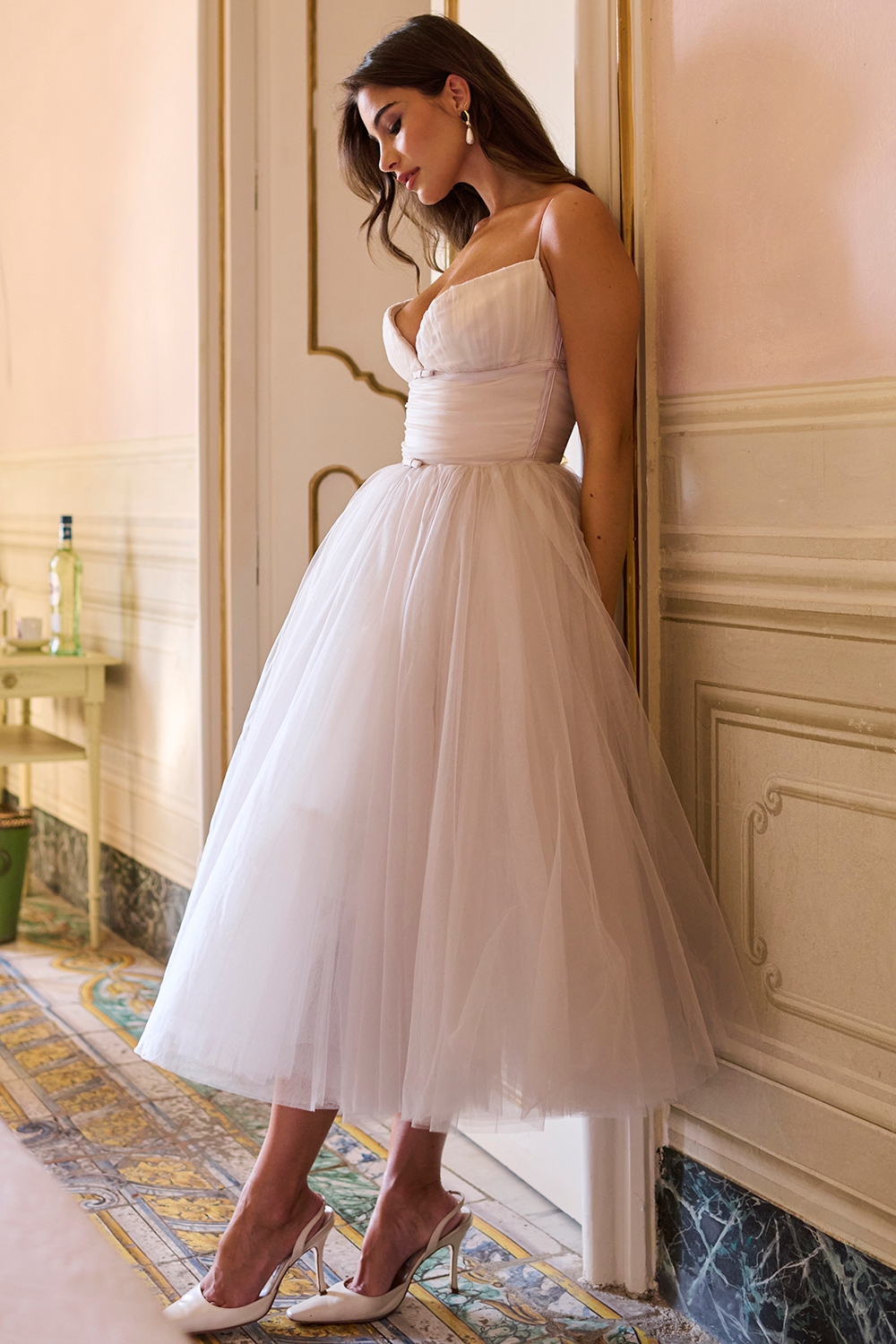 Countess-French Dove Tulle Midi Dress - SALE