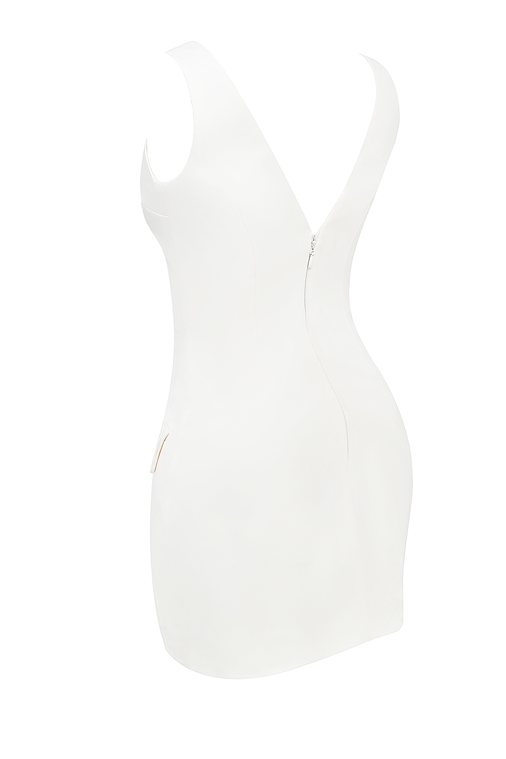 Olympia-White Plunge Mini Dress
