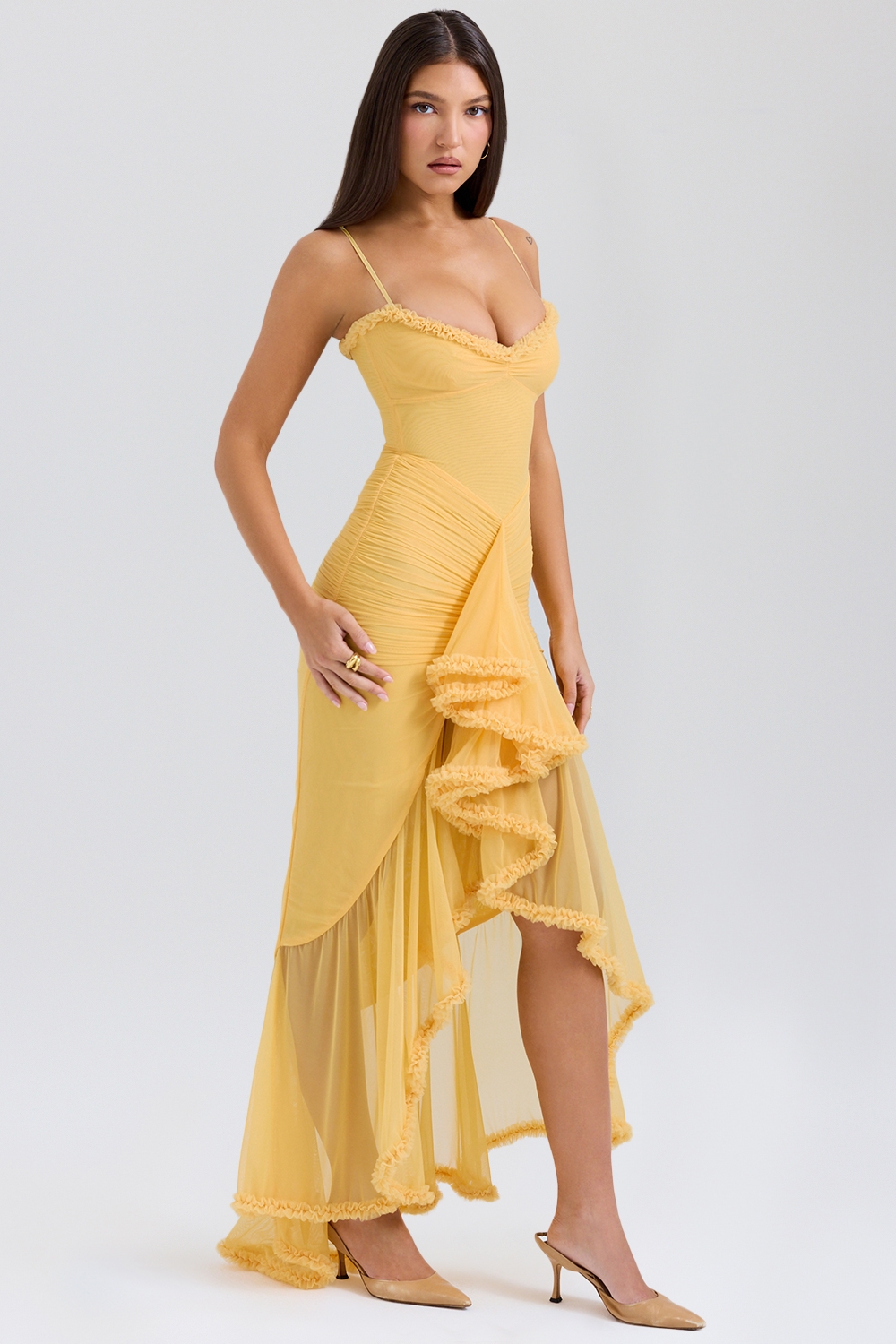 Gabbi-Apricot Ruffled Front Gown