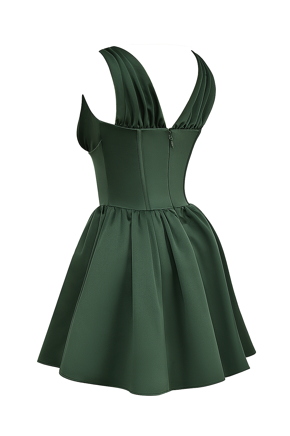 Emmeliette-Forest Green Satin Mini Dress
