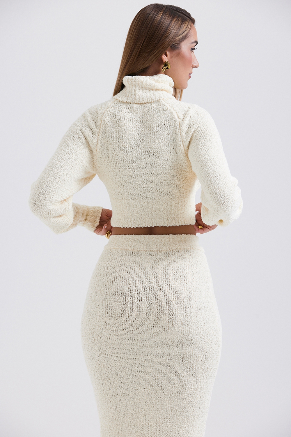 Nyala-Cream Soft Boucle Knit Cropped Sweater - SALE