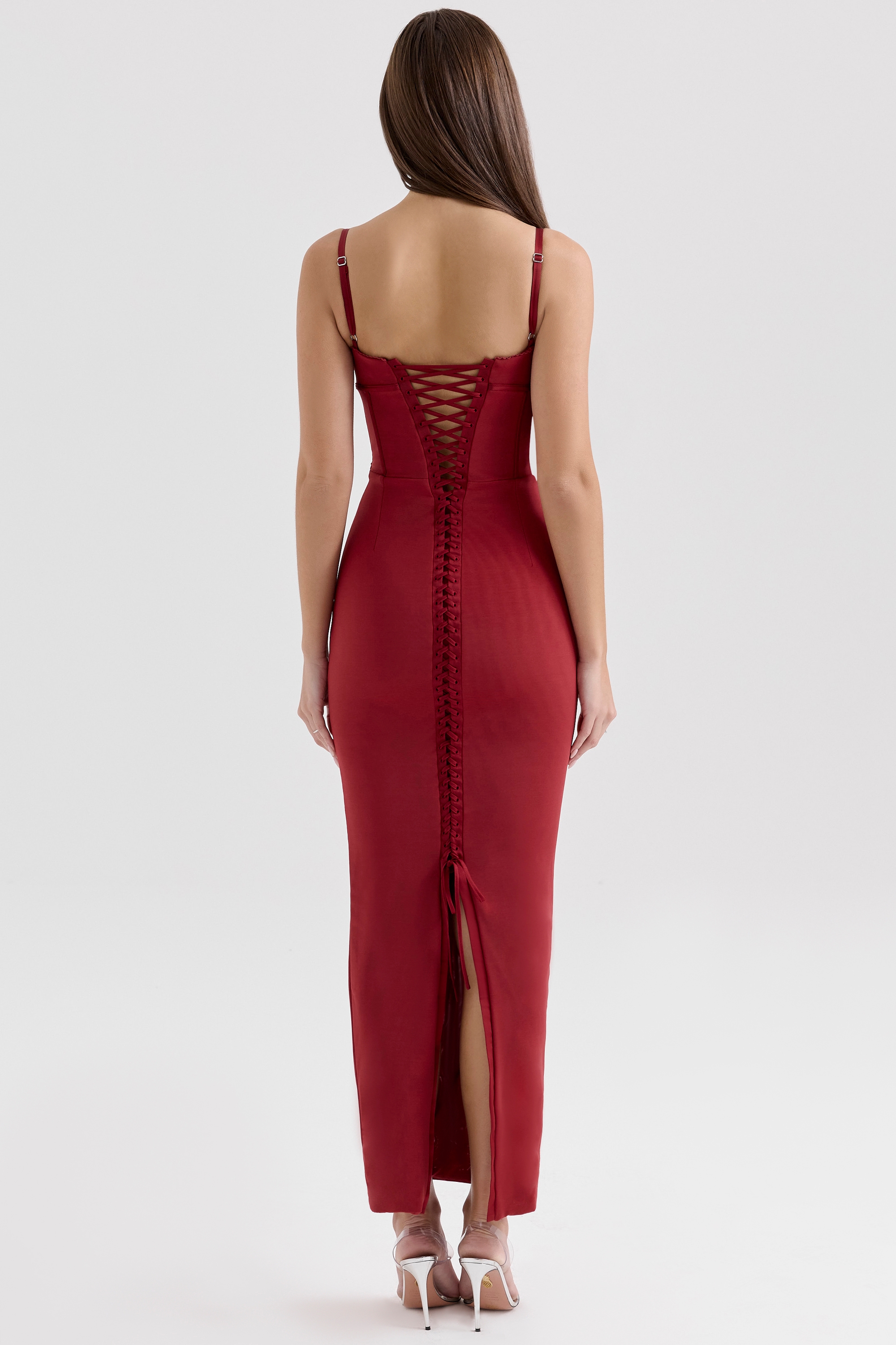 Romy-Wine Mesh Bodycon Maxi Dress
