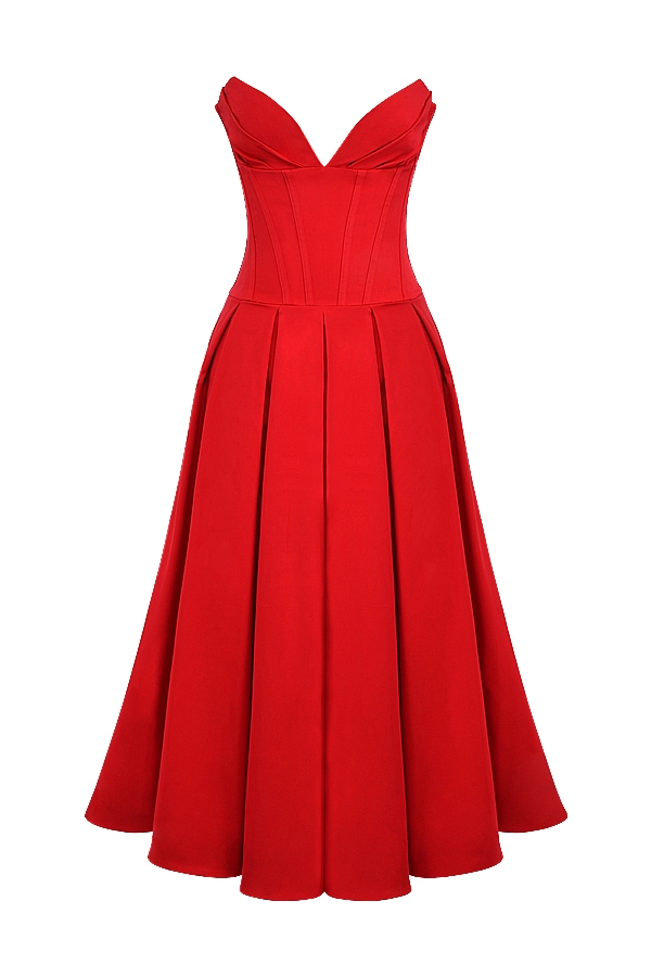 Lady-Scarlet Strapless Midi Dress