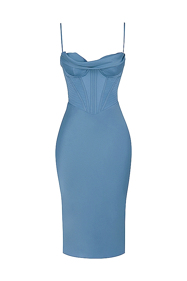 Myrna-Aegean Blue Corset Midi Dress