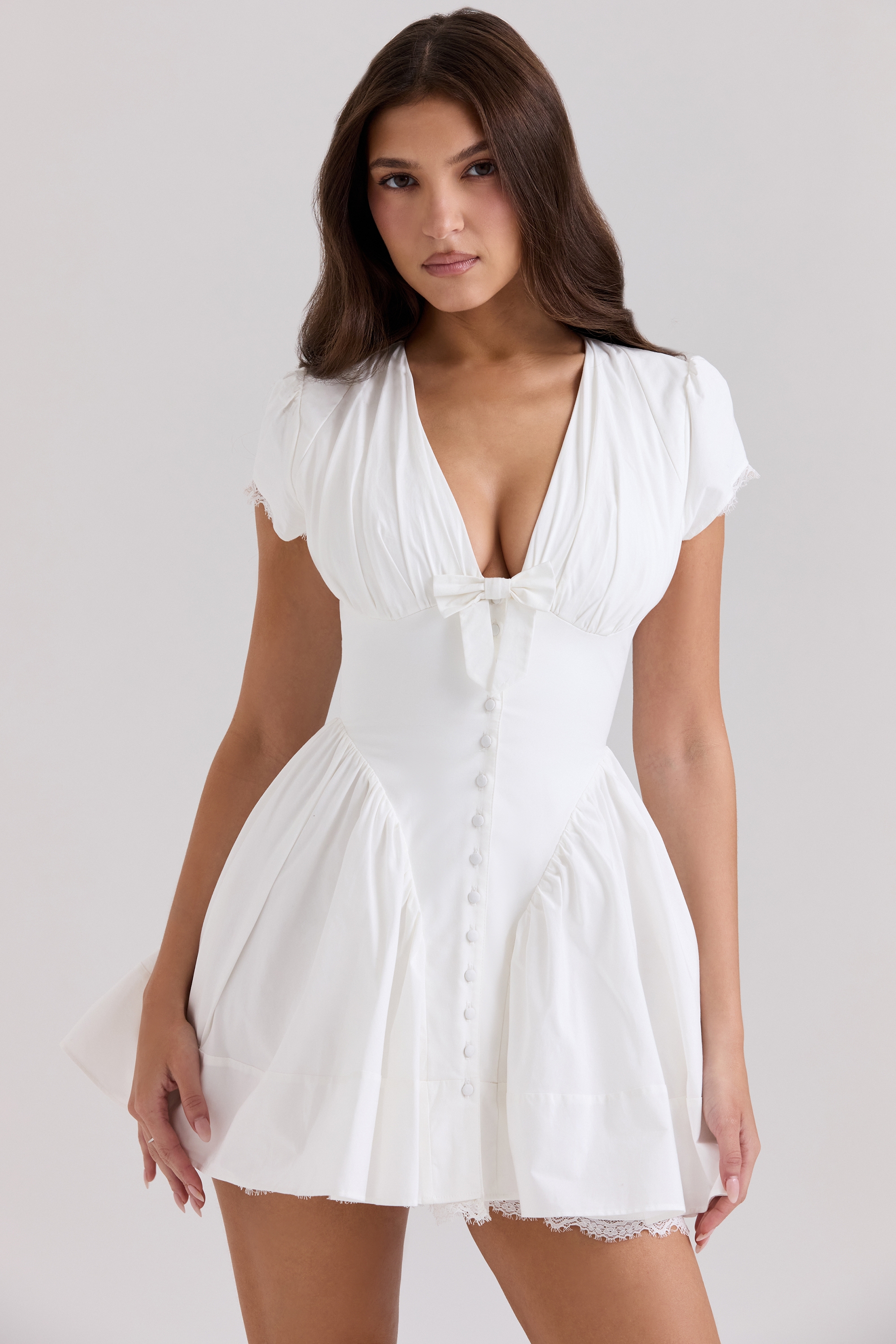Emiliana-White Stretch Cotton Mini Dress