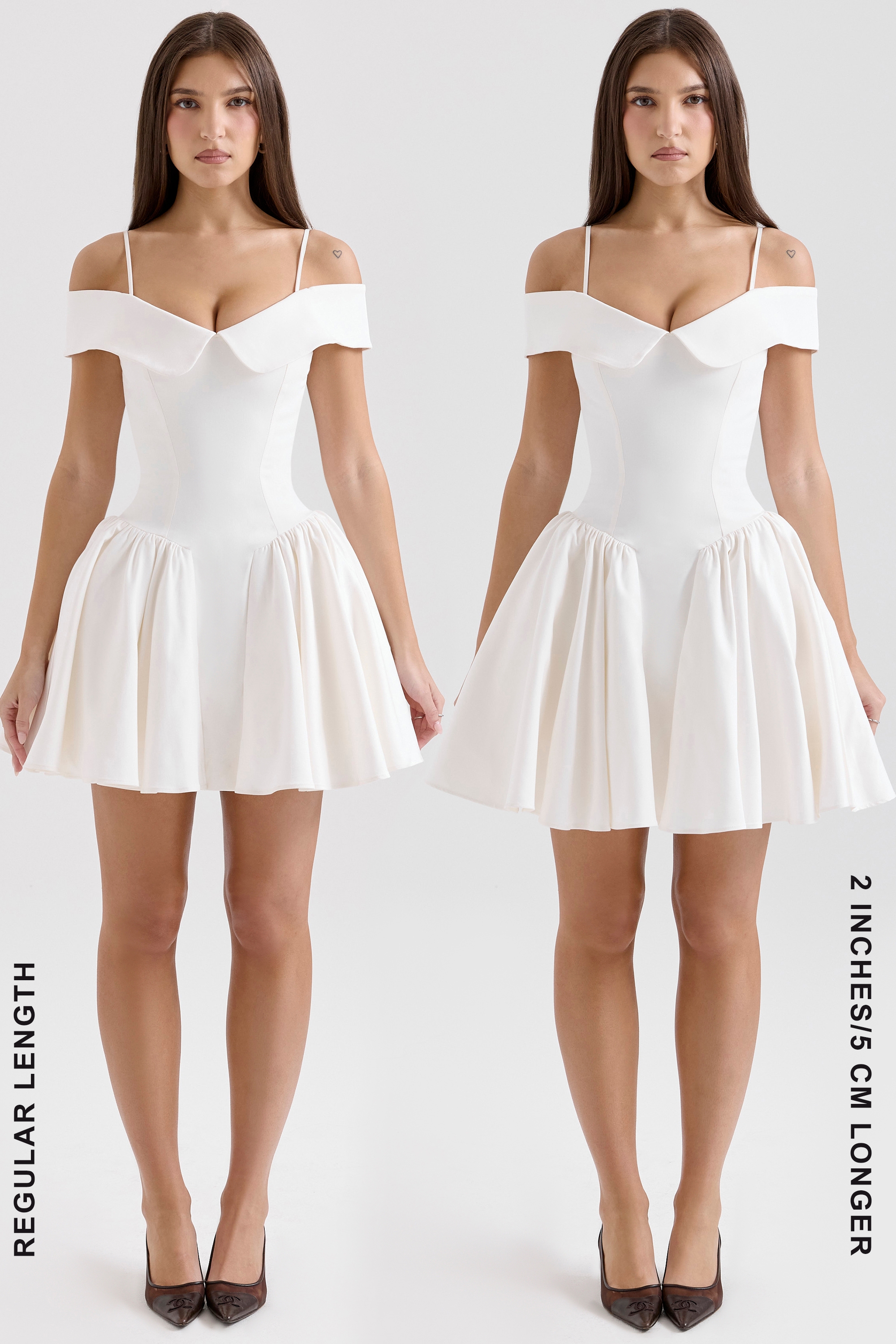 Elida-White Twill Off Shoulder Mini Dress