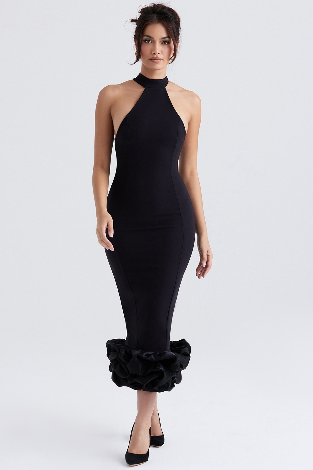 Juniper-Black Peplum Midi Dress