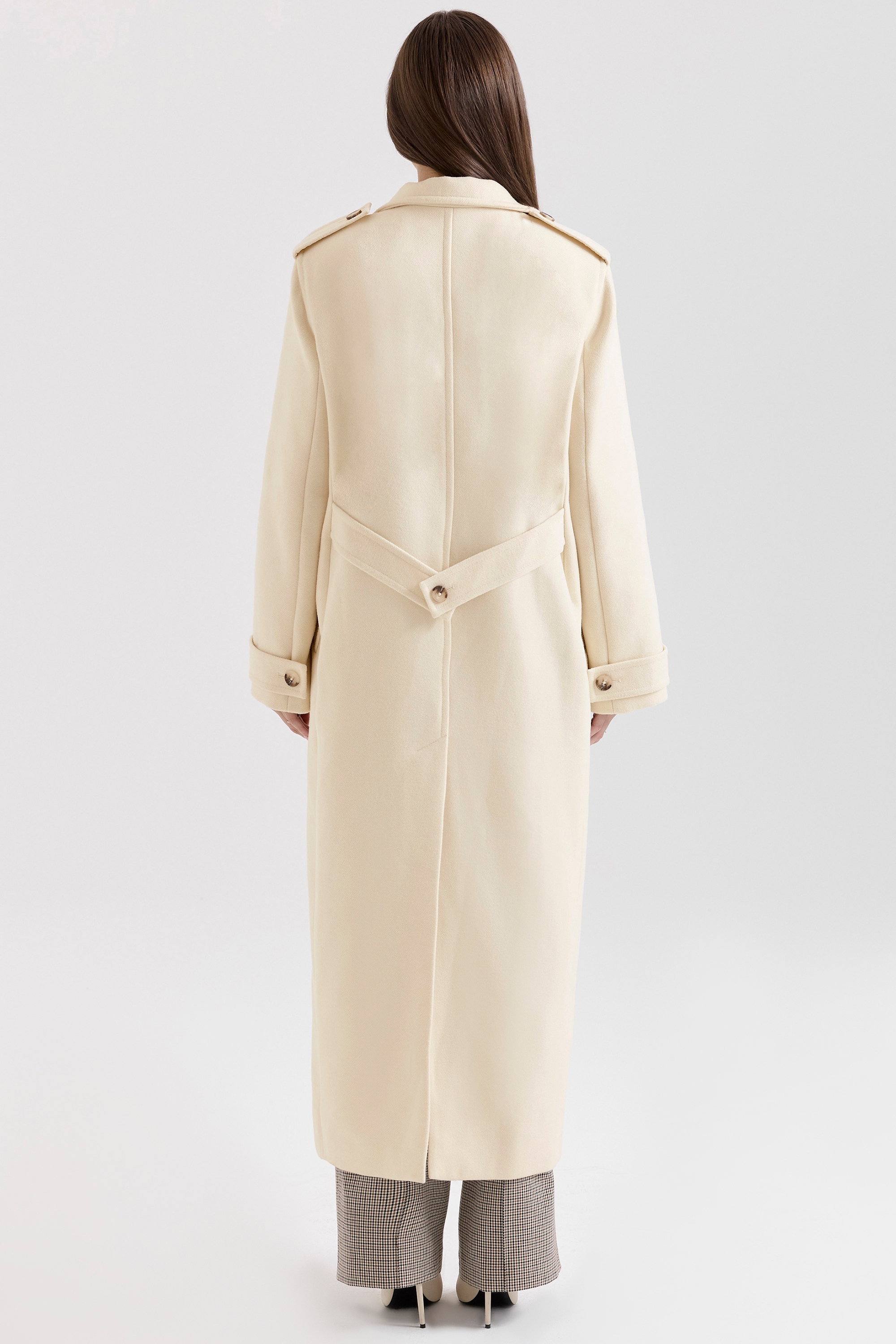 Sander-Cream Double Breasted Funnel Neck Coat