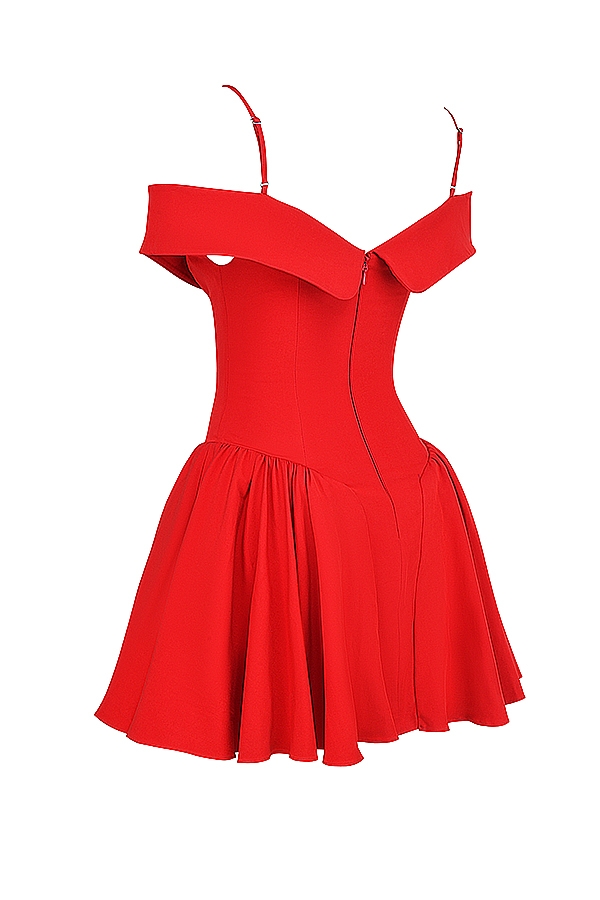Elida-Scarlet Off Shoulder Mini Dress