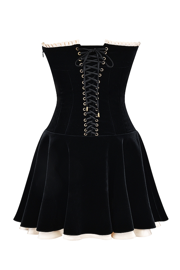 Marilla-Black Velvet Strapless Dress