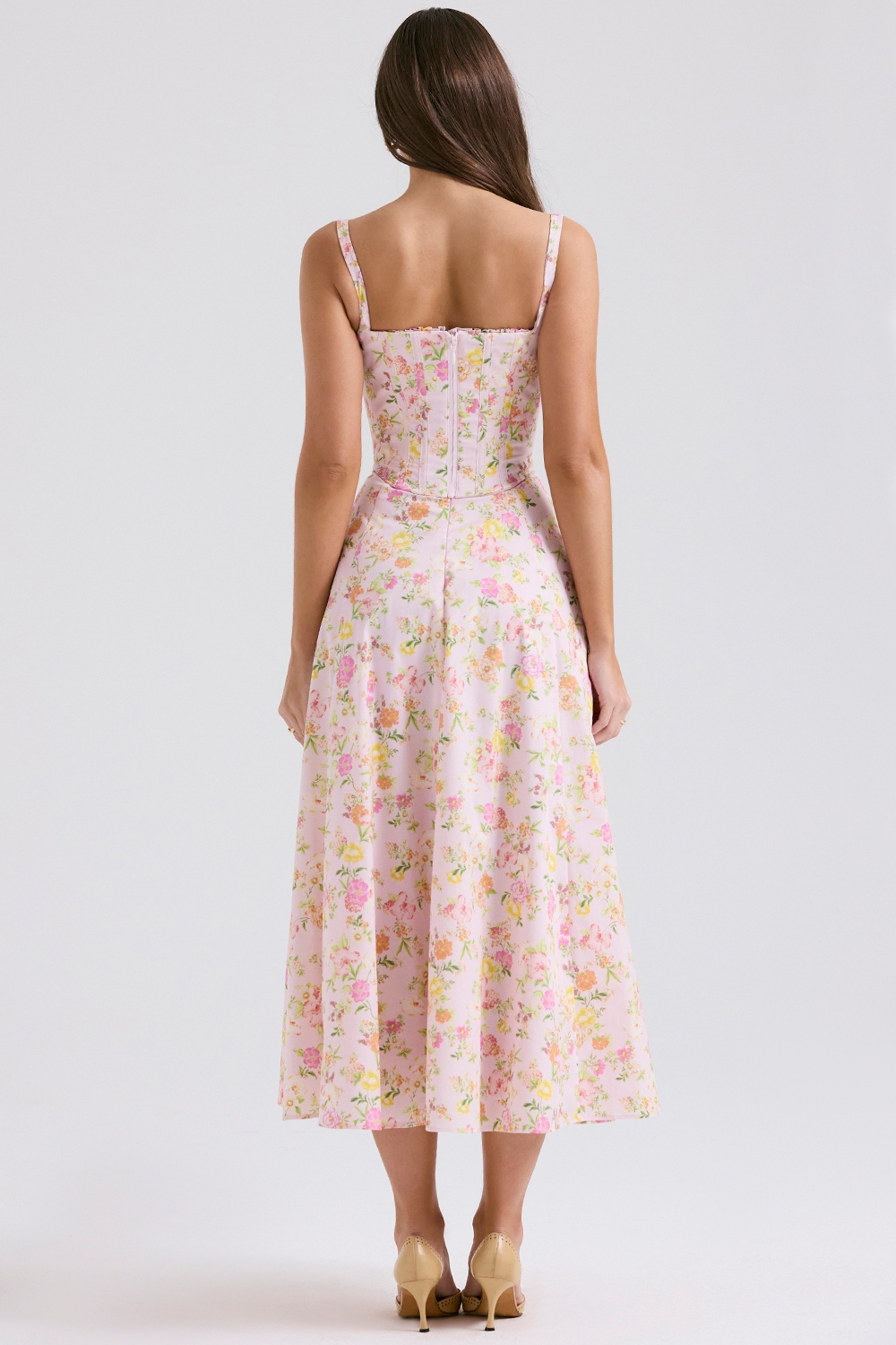 Clarabelle-Pink Meadow Print Cotton Midi Sundress