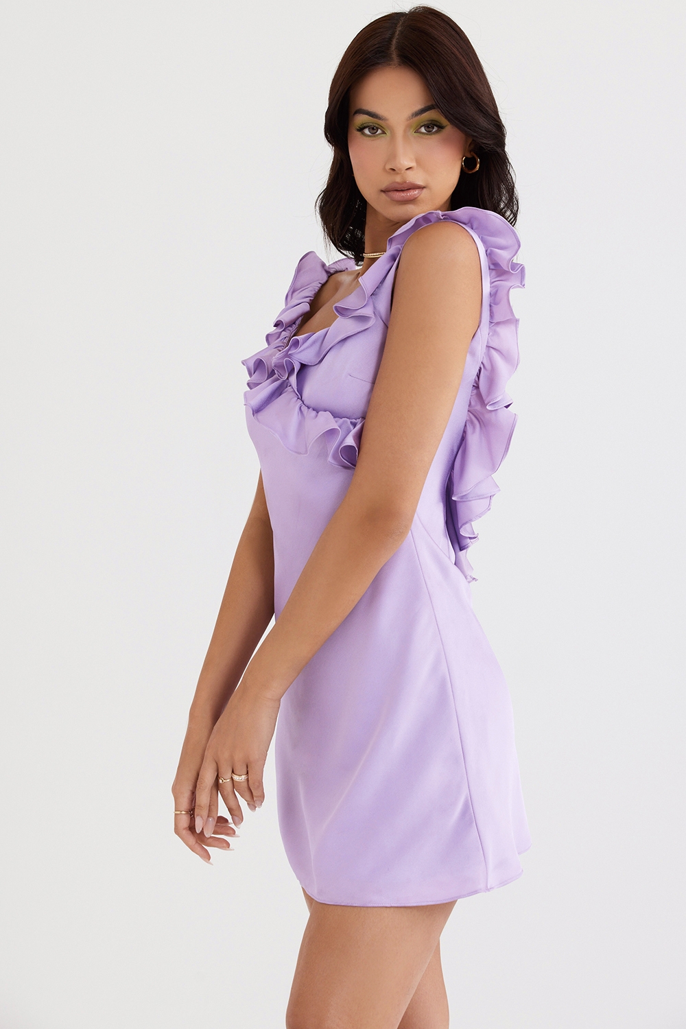 Tink-Orchid Satin Ruffle Mini Dress
