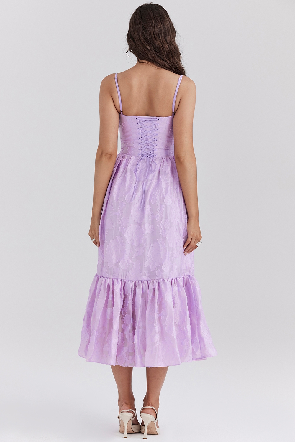 Mira-Orchid Floral Jacquard Tiered Midi Dress
