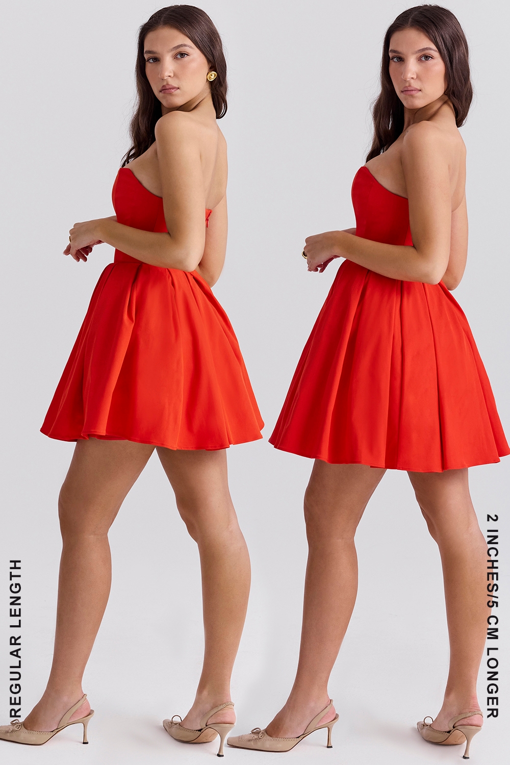 Emmanuela-Italian Tomato Strapless Pleated Mini Dress