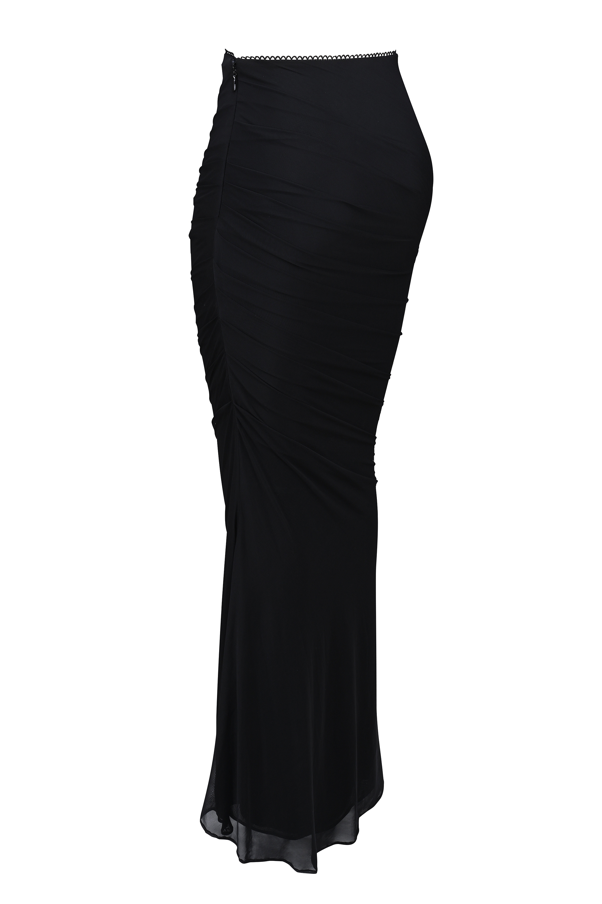 Cassidy-Black Mesh Maxi Skirt with Fluted Hem