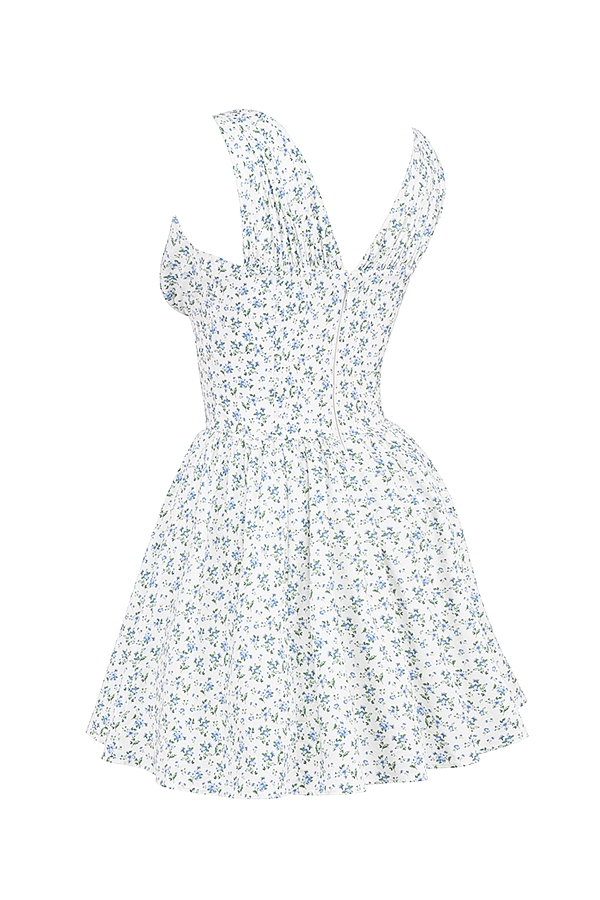 Fabrizia-White Bluebell Print Corset Mini Dress