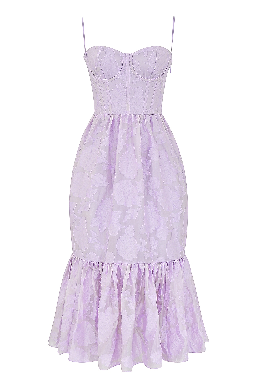 Mira-Orchid Floral Jacquard Tiered Midi Dress