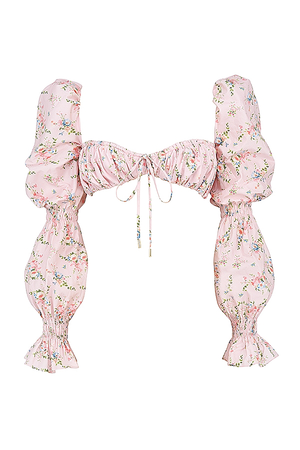 Henrietta-Pink Floral Shirred Bralette Top