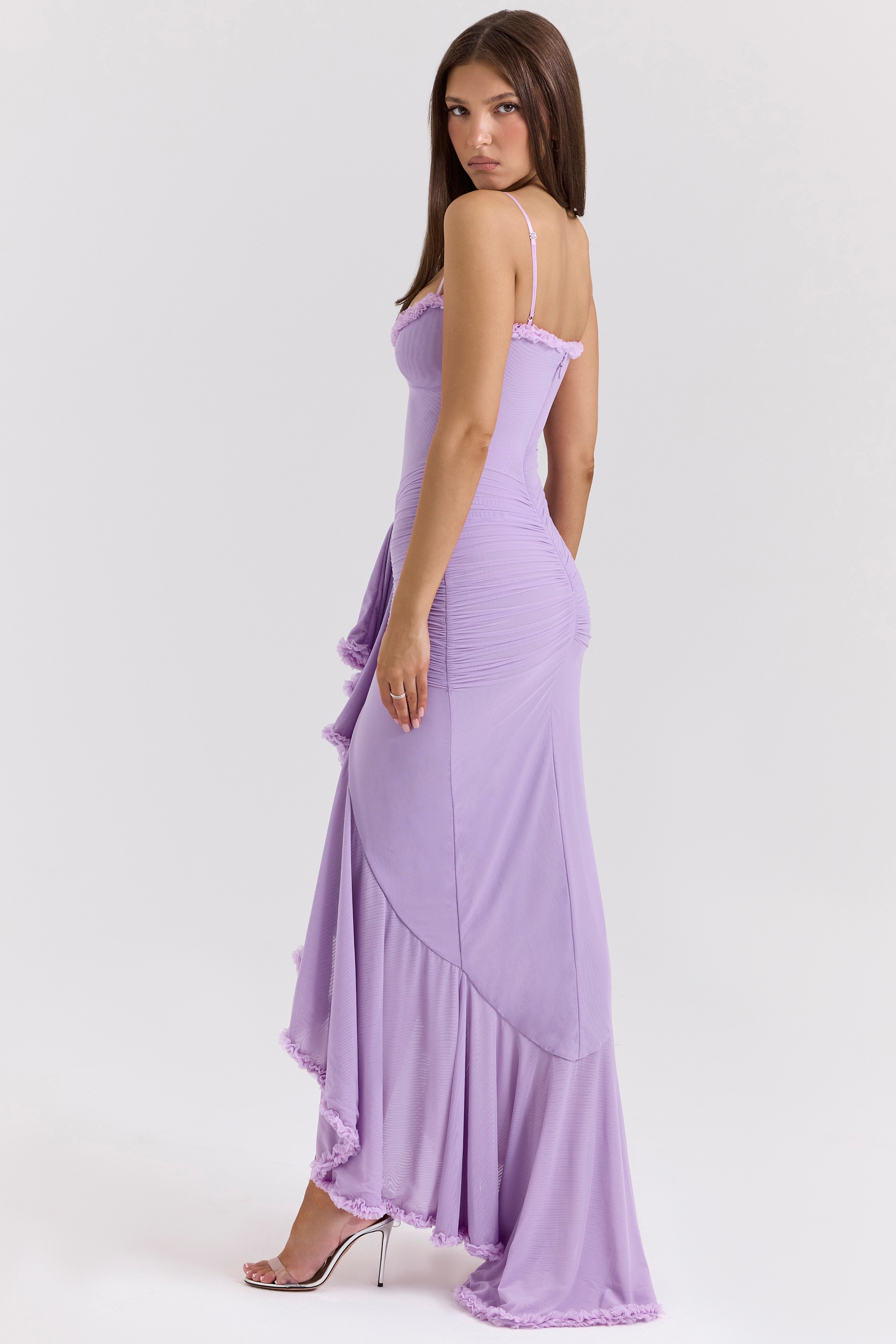 Gabbi-Orchid Mesh Ruffled Front Gown
