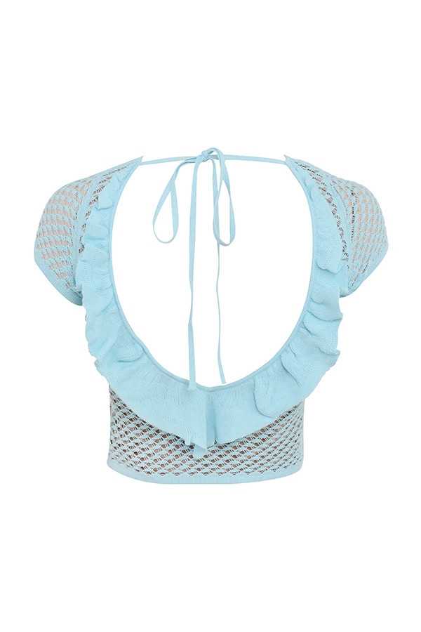 Mistress Rocks Seafoam Knit Open Back Ruffle Top - SALE
