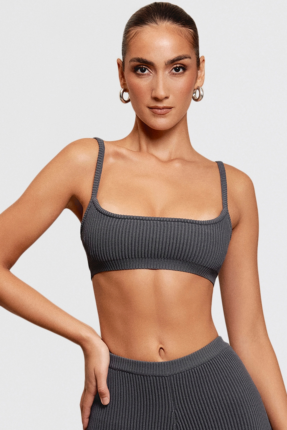 Mischa-Dark Grey Ribbed Knit Bralette - SALE