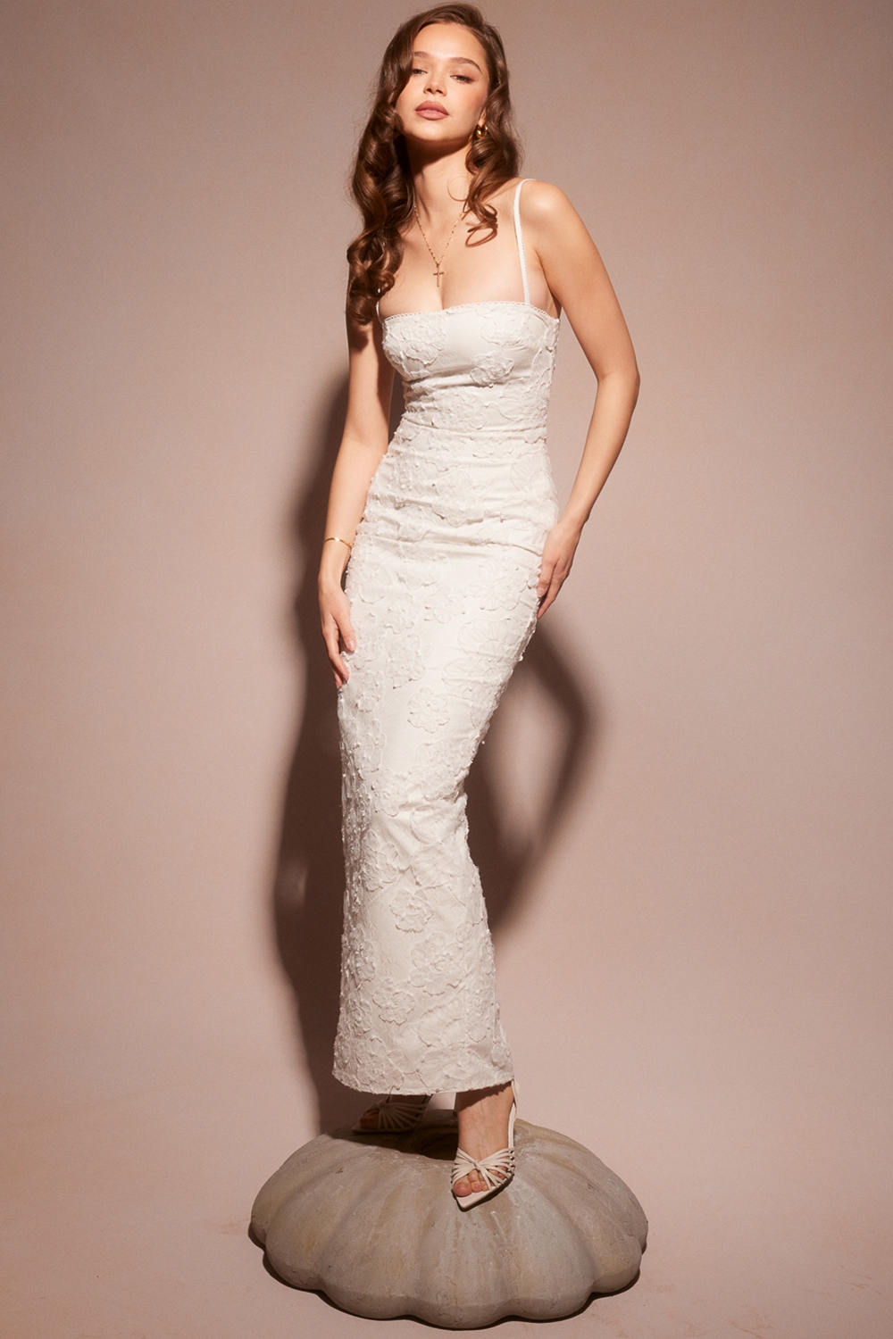 Eva-White Floral Lace Maxi Dress