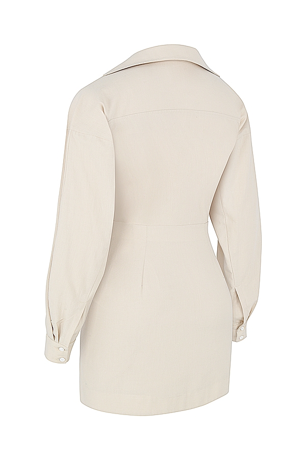 Julietta-Beige Linen Cutout Shirt Dress