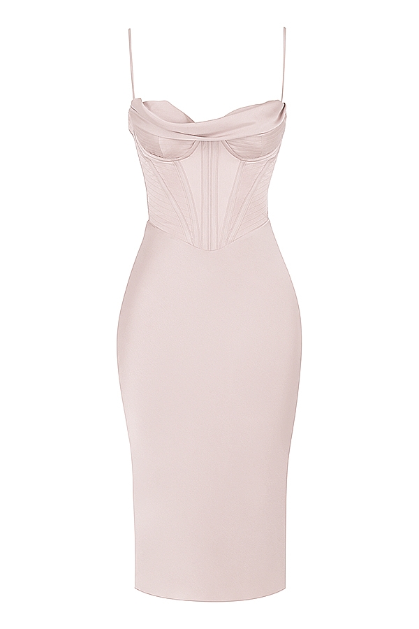 Myrna-Crystal Satin Corset Midi Dress