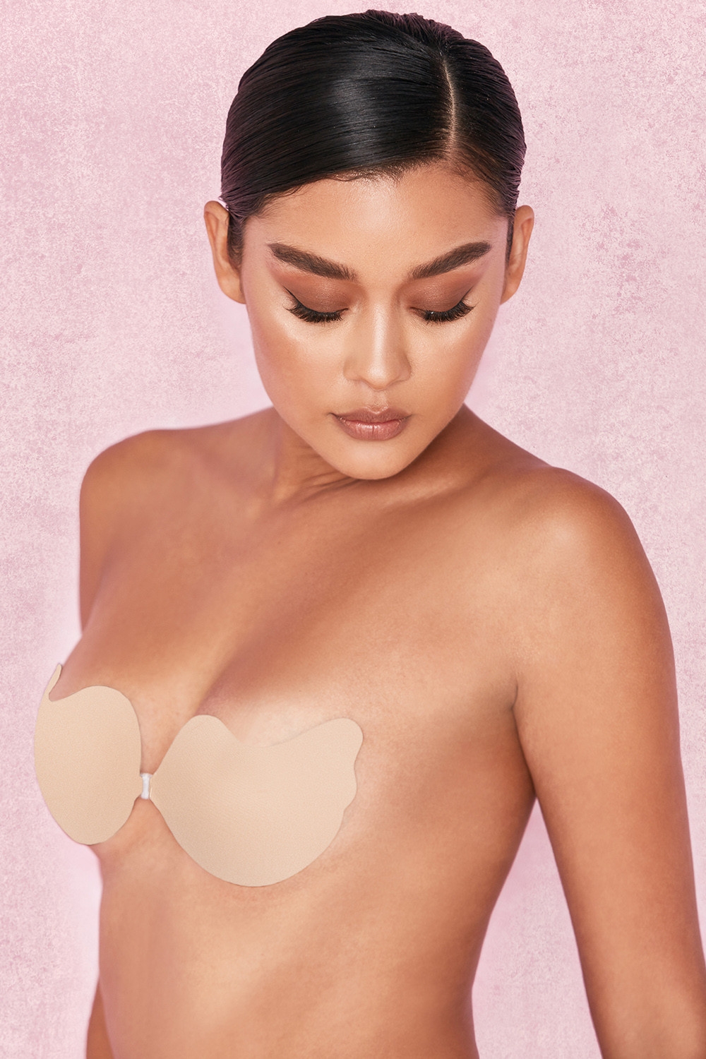 V-Front Fastening Moulded Microfibre  Bra - Beige