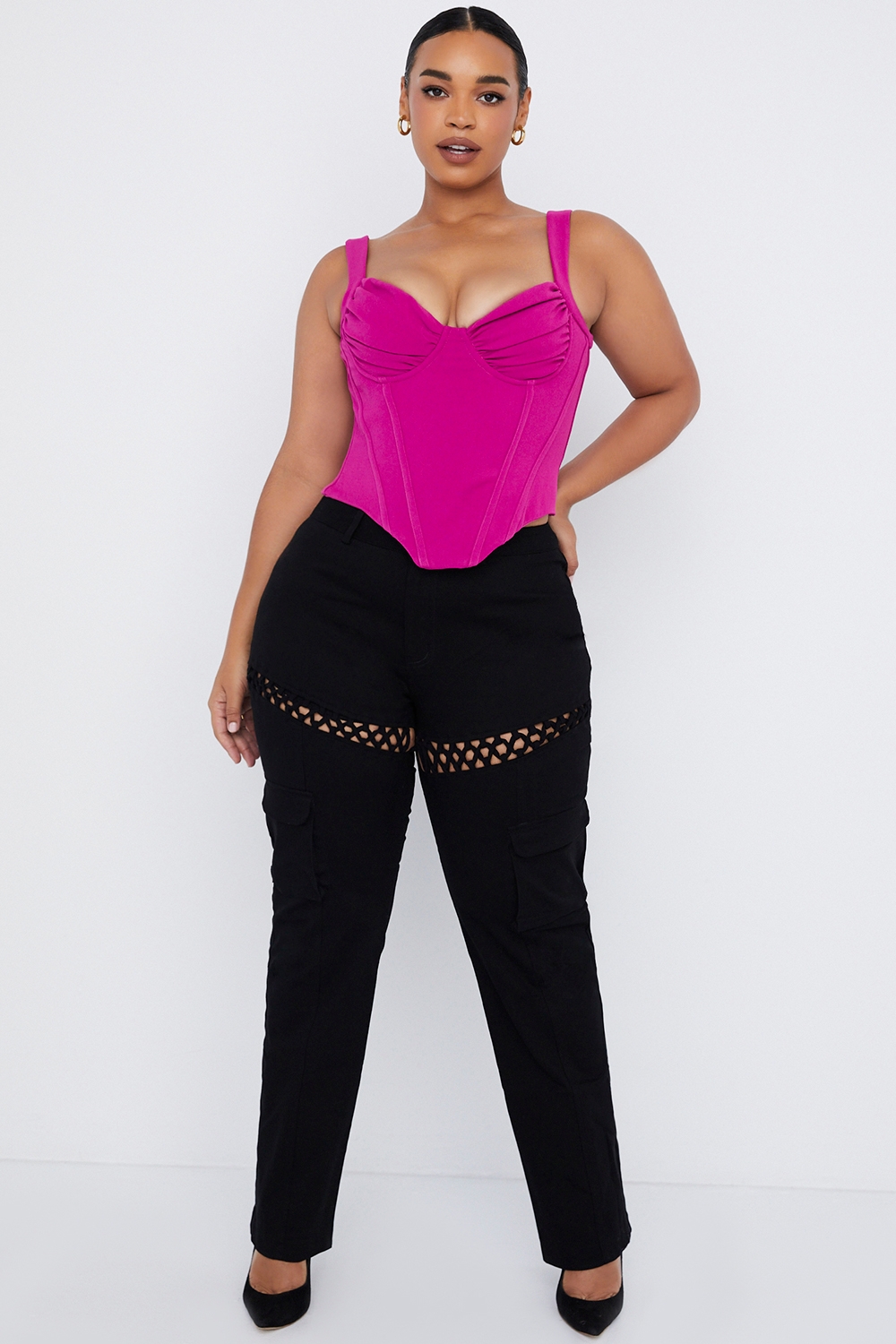 Breanna-Black Lace Up Cargo Trousers
