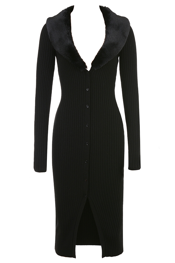 Raine-Black Faux Fur Trim Dress - SALE